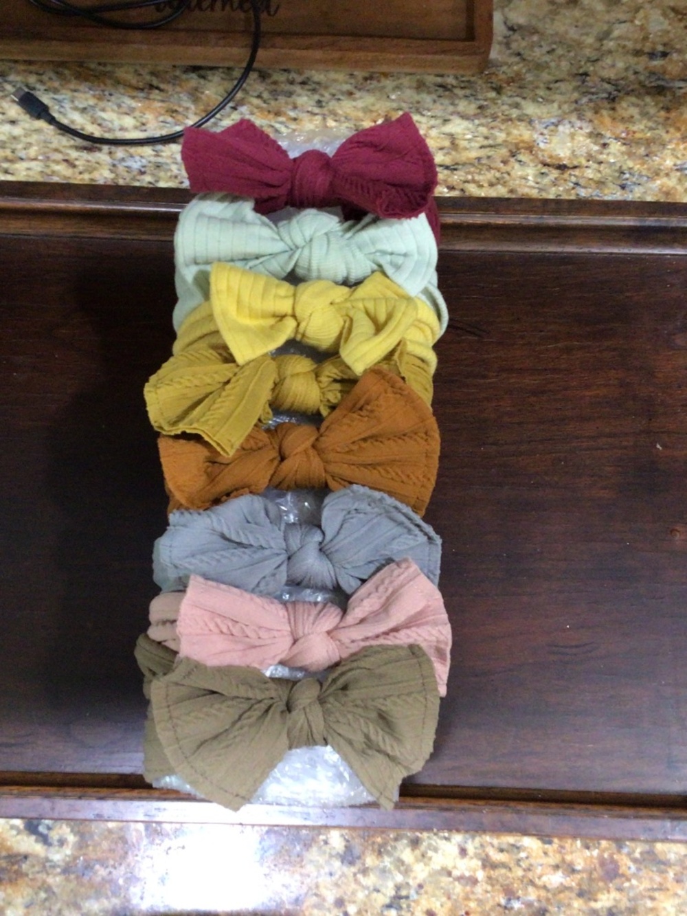 Lot of eight fabric headbands with bows. All in excellent shape.